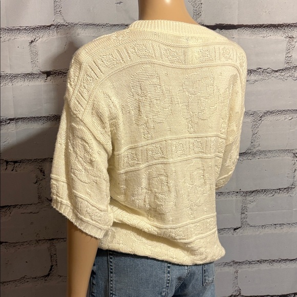 Vintage Cuddle Knit Cream Soft Short Sleeve Sweater Size L - Picture 4 of 4